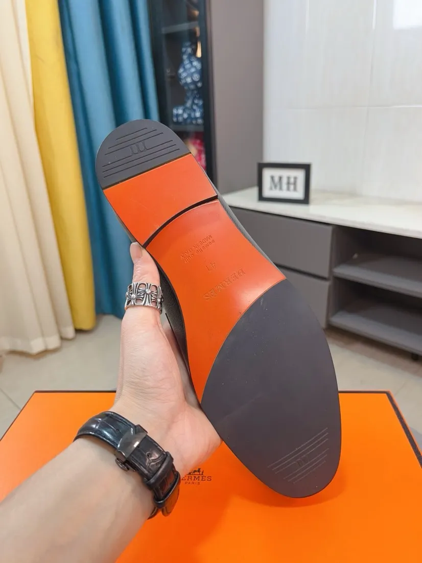 Men's shoes 💰560🌹🌹Niuli "HERMES" Hermès business leather shoes, original factory configuration, original imported cowhide upper + luxury hardware logo + fully imported original customized cowhide lining, sole: rubber wear-resistant outsole, difficult craftsmanship, original factory follow-up goods, 🔍🔍high quality code number: 38-44 45 can be customized
